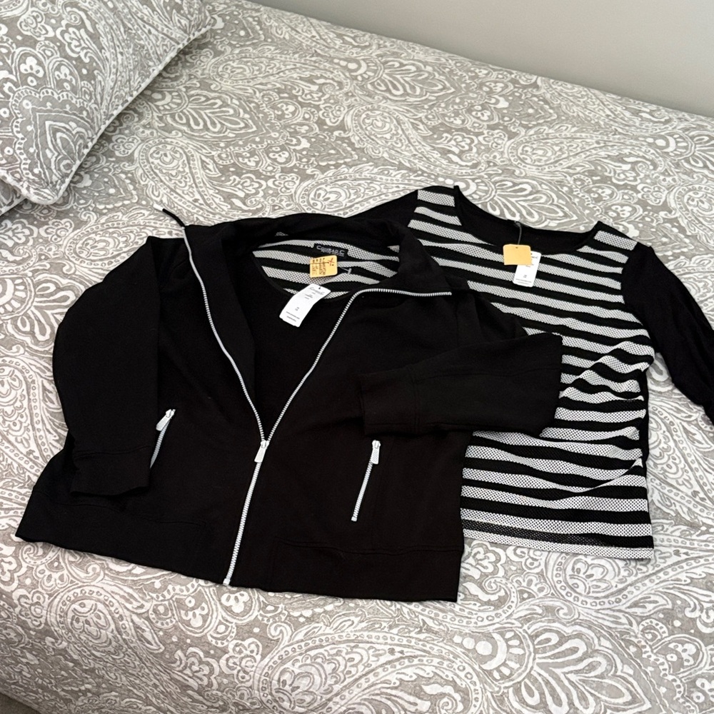 Coldwater Creek Black Jacket and Striped Top Set
